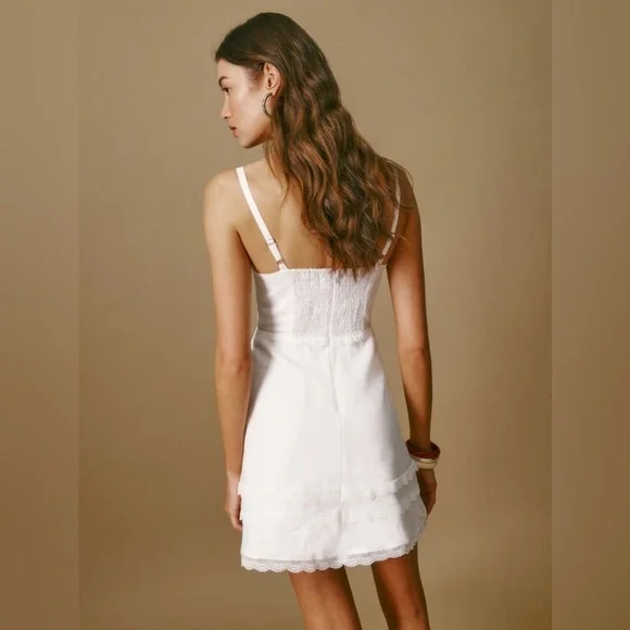 NEW Reformation Arya Mini Linen Dress Lace Detail Adjustable Straps White | sz 2 - Picture 4 of 14